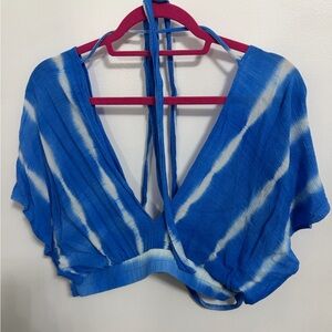 Vibrant Blue Tie-Dye Women's Crop Top and Pant Set